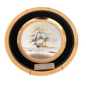 Dynasty Gallery Exclusive Design Chokin Art Sailboat Plate Made 24KT Gold Rim